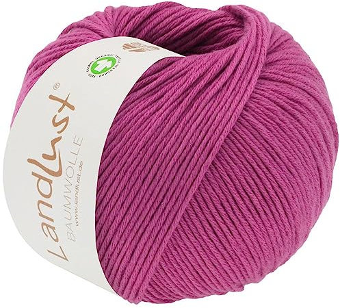 LANA GROSSA Landlust Baumwolle | Klassisches Bio-Baumwollgarn, Gots zertifiziert | Handstrickgarn aus 100% Baumwolle (Bio) | 50g Wolle zum Stricken & Häkeln | 115m Garn FB 18 Fuchsia