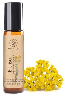 AROMA BANO Helichrysum Eterisk Olja Roll-On 10ml med Jojobaolja – 100% Naturlig & Ren – Färdig att Använda för Aromaterapi, Hud & Ansikte – Varm Blommig Doft