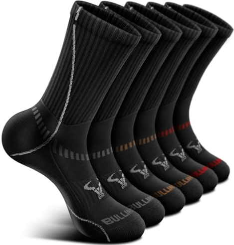 BULLIANT Men Cushioned Compression Crew Socks 6Pack For Running Gym Sports