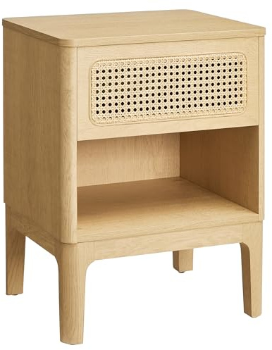 VASAGLE Nachttisch, Boho-Nachtschrank mit Schublade, modern, Beistelltisch, für Schlafzimmer, Wohnzimmer, naturfarben LET616T57