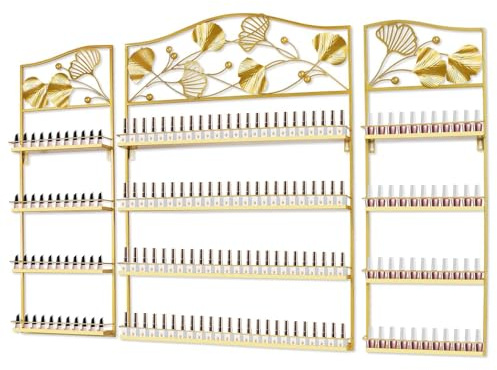 EBANKU Metal Nail Polish Racks, Gold Flower Shape Display Rack Cosmetic Display Case Lipstick Perfume Wall-mounted Shelf Essential Oil Organizer for Home Spa Nail Salon Shop