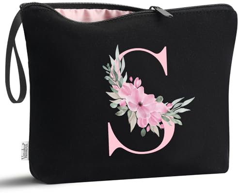 Vavabox A-Z Personalisierte Kosmetiktasche-Geburtstagsgeschenke Für Frauen, Mütter, Beste Freundinnen Und Brautjungfern (S, Schwarz)
