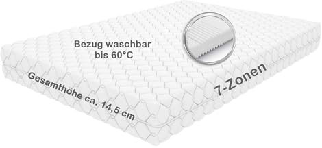 Mountbeaver Newport 90x200 cm weich - 7- Zonen Matratze, ca. 14,5 cm Gesamthöhe, Bezug waschbar bis 60 Grad, Oeko-TEX® 100