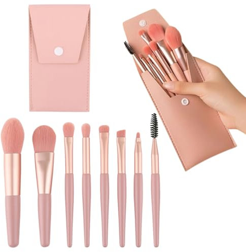 8 Pezzi Pennelli Make Up Professionali Set Pennelli da Trucco con Trousse in Pelle PU Set per Fondotinta Cipria Correttore Fard e Occhi