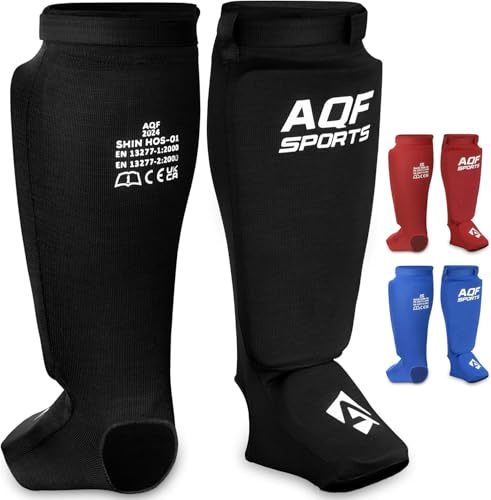 AQF Shin Guards EVA Padded MMA Leg & Foot Protection CE UKCA SATRA Approved