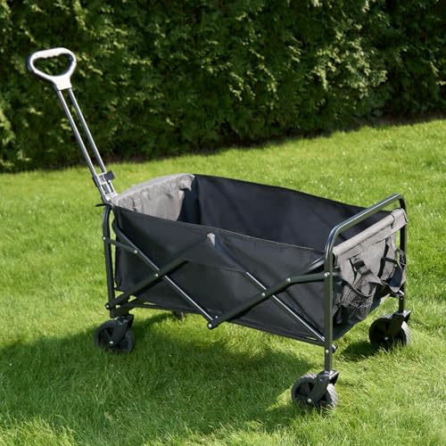 OHS Shopping Trolley on Wheels, Folding Wagon Portable Camping Cart Festival Trolley Collapsible Foldable Garden Camping Trolley with Handle for Outdoor Picnic Fishing, Black