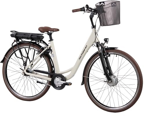 F.lli Schiano E-Moon, Bicicleta Electrica de Trekking, 28, Batería 36V 14.5Ah Extraíble, Motor 250W 40Nm, Cambio Nexus 7V Bici Electrica Urbana, Unisex Adulto, Blanco