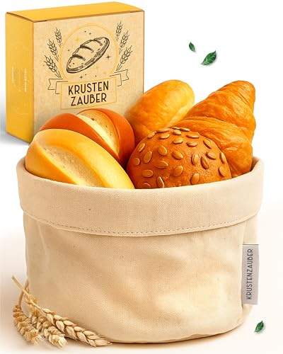 KRUSTENZAUBER Cestino per il pane moderno in 100% cotone, lavabile per pane e panini, diametro 20 cm, per la conservazione del pane, colazione, cucina e tavolo da pranzo, pratico ed elegante
