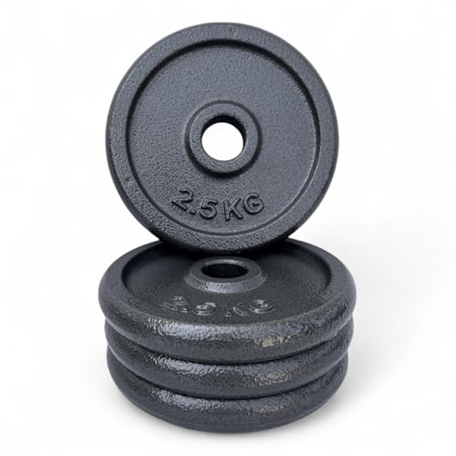 Disco Ghisa 0,5kg 1,25kg 2,5kg 5kg 10kg 15kg 20kg | Pesi palestra per bilanciere e manubri standard | Robusti e resistenti | Ideali per allenamento forza e bodybuilding (2,5 KG, 4X)