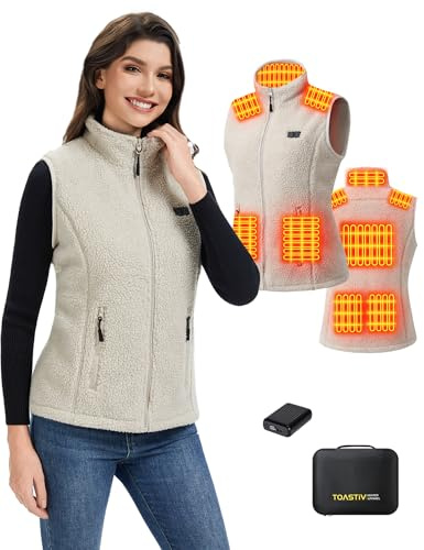 Toastiv Gilet Chauffant Femme avec Batterie 18400mAh - Gilet Chauffant Polaire, 8 Zones Chauffantes, Veste Chauffante Électrique Hiver Chaud