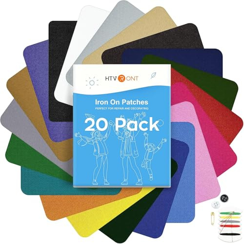 HTVRONT Iron on Patches for Clothing Repair, 20 PCS 9.5x12.5CM Multi-Colored Fabric Patches for Clothes Repair, 20 Shades Iron Patches for Clothes, Clothing Repair Decorating Kit