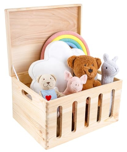 Creative DECO Grande Caja Madera Decorativa | con Tapa Asas y Agujeros | 40 x 30 x 24 cm (+/-1cm) | Pascua Almacenaje Documentos, Juguetes | Cofre Decorar Regalo Decoupage | EN BRUTO SIN LIJAR