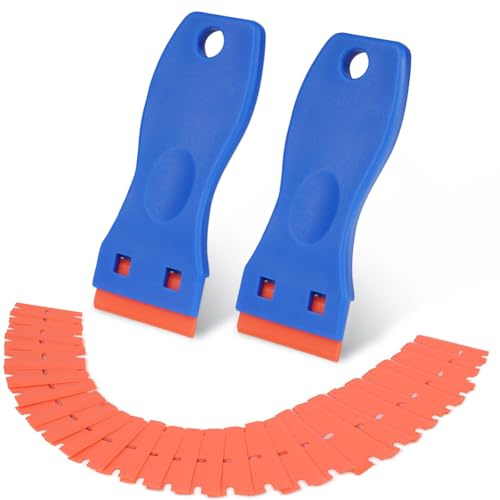 Flintronic Raschietto Vetroceramica, 2 Pezzi Raschietto con 120 Lame in Plastica, Raschietto Forno per Vetro per Cucina e casa, Colla, Colore, Decalcomanie, Piano Cottura e Forno - Blu