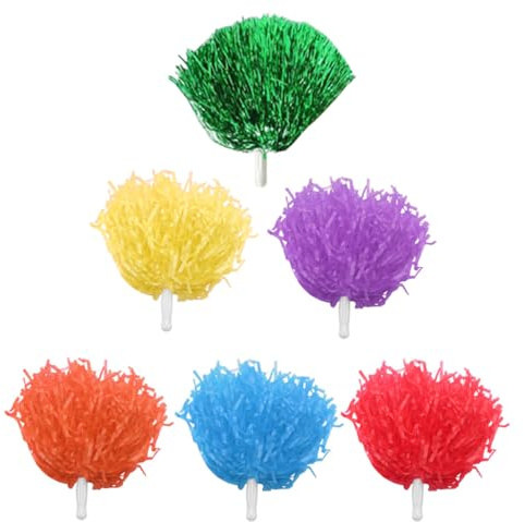 FUNOMOCYA 12 Pièces Pompons de Cheerleading avec Poignée Colorés Accessoires Légers et Durables pour Danse Fête et Compétition Lot Bleu Jaune Orange Vert Rouge