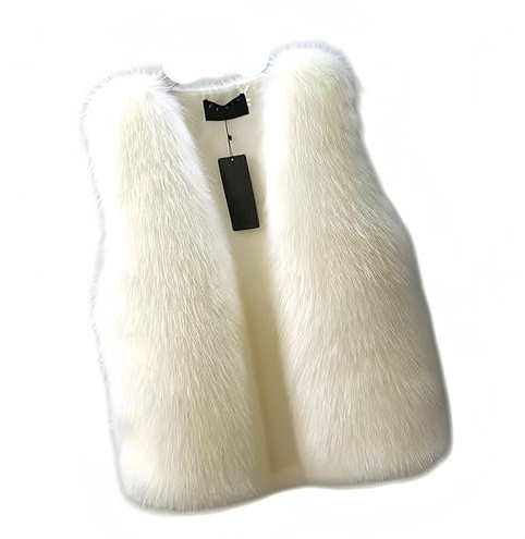 Proumhang Gilet Femme d'Automne-Hiver,Veste Sans Manches en Fausse Fourrure Épaisse,Couleur Unie,Chaud et Mode,Manteau Léger pour Sorties Blanc L