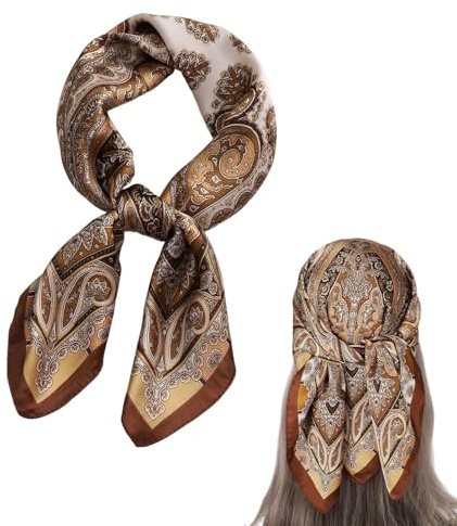 PORUPAEL Satin Head Scarf - Brown Silk Bandana, Versatile Headscarf for Women, Fashionable Neck Scarf and Hair Accessory for Daily Use and Special Occasions