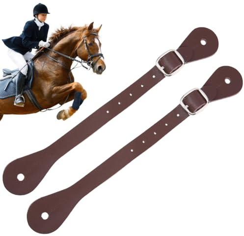 CALFOVERA 2PCS Genuine Leather Equestrian English Stirrup Straps 22.5cm Cowhide Leather Thigh High Boot Single Ply Spur Straps Adjustable Stability with Buckle for Saddles Horse Riding(Black)