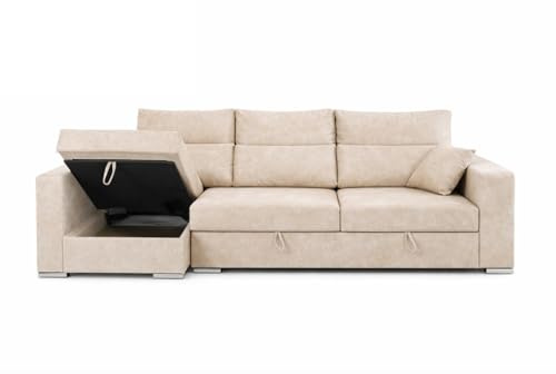 DUPI Sofá Cama Chaiselongue Flex Pro | Arcón Reversible Izquierda/Derecha | 265x100x140 cm | Beige