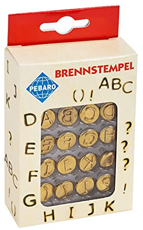 Pebaro 20400 Brennstempel für Brandmalerei, Pyrographie, Holzbrennen, 16-teilig, aus Messing - Verschiedene Buchstaben A-L und Sonderzeichen, zum Brennen auf Holz, Leder, Kork und anderen Materialien, 12, 50 x 7 x 2, 15 cm