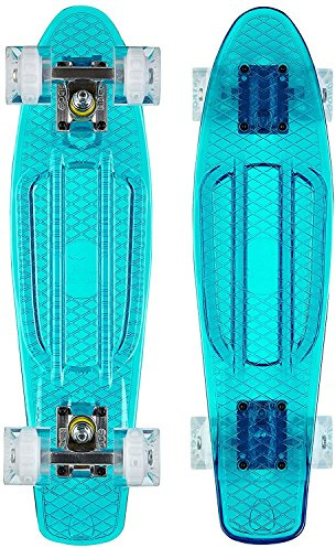 Ridge Skateboards Unisex's Blaze Mini Cruiser Skateboard-Transparent Däck LED, 22-tum, blå-vit