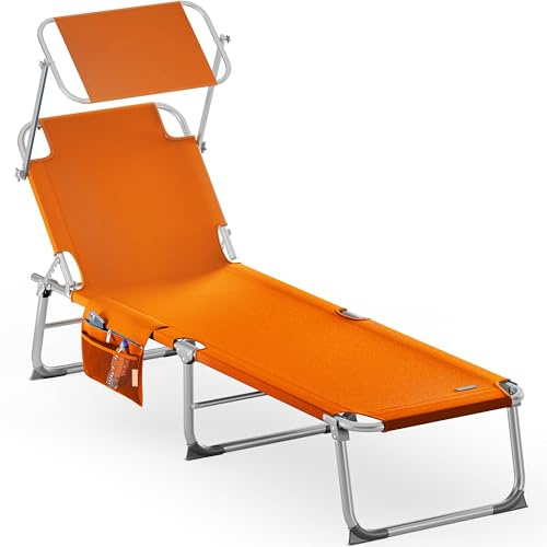 CASARIA® Lettino Ibiza 190x59cm Carico Max 150 Kg Pieghevole Sdraio Alluminio Prendisole Mare Giardino con Tettuccio Trasportabile