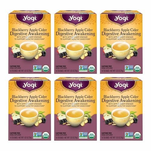 Yogi Tea Blackberry Apple Cider Digestive Awakening Tea - 16 Tea Bags per Pack (6 Packs) - Organic Tea to Support Digestive Health - Includes Ginger Root, Licorice Root & Raspberry Leaf