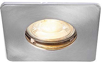SPECULO Ultra Slim Compact Brushed Chrome Fire Rated Downlight Recessed LED GU10 Square Spotlight Ceiling Light for Bathroom, Shower, Kitchen IP65 Rated