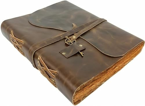 Wanderings Vintage Läderdagbok - 28 x 22 cm - Antik Handgjord Anteckningsbok Med Deckle Edge-Papper - Perfekt För Skrivande, Dagbok För Vuxna, Resedagbok För Eget Skrivande, Organisatör