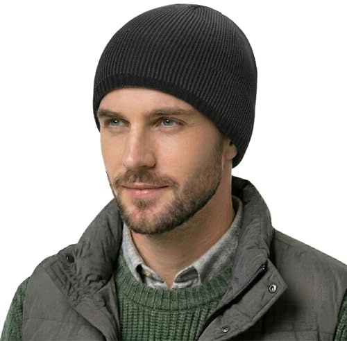 ZLYC Homme Hiver Bonnet avec Doublure Polaire(Gris Anthracite)