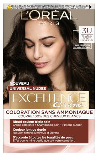 L'Oréal Paris - Kit di colorazione permanente per capelli, senza ammoniaca, copre 100% capelli bianchi, crema Excellence Universal Nudes - Tonalità: marrone scuro universale (3)