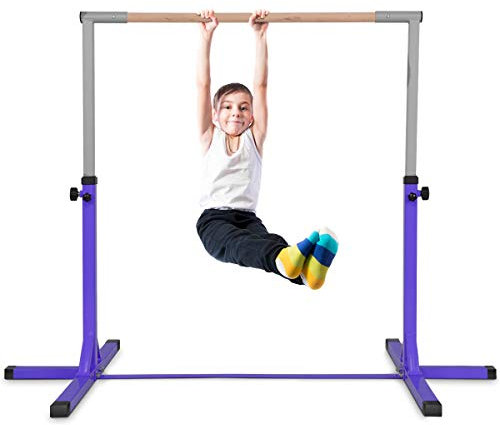 COSTWAY Barre de Gymnastique en Acier avec 12 Hauteur Réglable(91-150CM), Barre d'Entraînement Junior Extensible avec Structure Stable, Charge 100kg pour Maison Salle de Gym (Violet)
