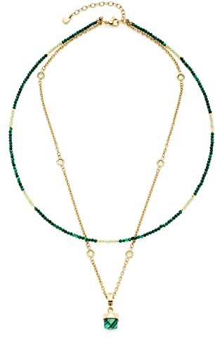 Leonardo Jewels Halskette Valea für Damen aus Edelstahl mit Malachit in der Farbe Grün und Gold mit Karabinerverschluss, Länge: 45 cm, 021767