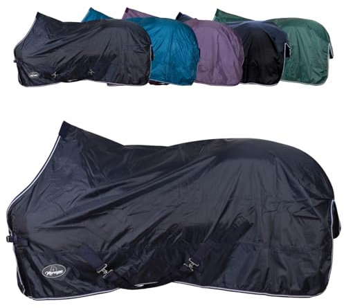 Marengos - Regendecke 420D Economic – leichte Pferdedecke für Regen – atmungsaktiv & wasserdicht – Weidedecke mit Kreuzgurten – Outdoordecke für Pferde – 115 cm in Nachtblau