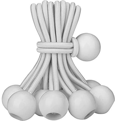 25 pezzi Corde Elastici con Sfera Teloni Elastich Corda Occhiellati Sfera Elastico Telone per Tenditori Gomma Bungee Ball Fissaggio per Tende, Tendoni, Campeggio, Banner, Cavi - Bianco