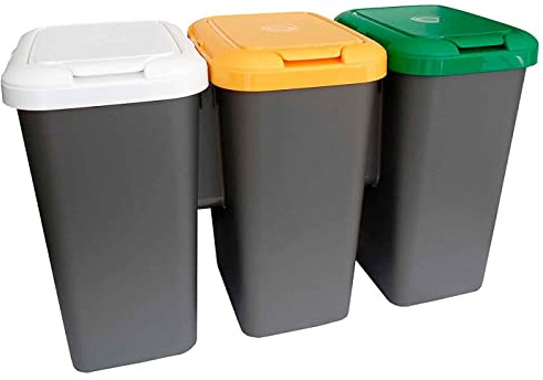 AC - Set de 3 Cubos de Basura 75L - Cubos Basura para Reciclaje - Cubo Reciclar - 3 en 1 - Fabricado en plástico Resistente. - Ideal para el hogar, Trabajo, hostelería, etc.