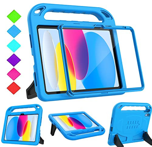 Surom Kids Case for iPad (A16) 11th Generation (11-inch, 2025)/iPad 10th Generation (10.9-inch, 2022), with Built-in Screen Protector, Shockproof Light Weight Handle Stand Case for Kids, Blue