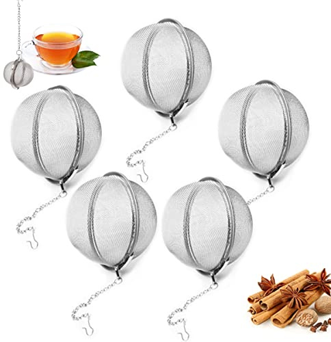 SKYPRO Lot de 5 passoires à thé en maille d'acier inoxydable pour feuilles, épices, herbes, fruits – 5,5 cm de diamètre