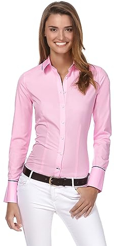 Vincenzo Boretti damblus, lätt figursydd, 100 % bomull, lätt lätt att stryka, långärmad skjortblus, elegant festlig Kent krage, även för affärer och under tröjor, 9-rosa, 42