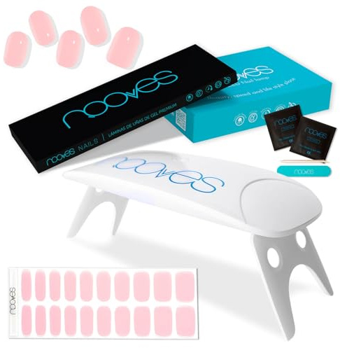 NOOVES - Set Strisce per Unghie in Gel Rosa 20 Pezzi + Lampada UV/LED per Asciugatura, Semi-Curato Premium, Adesivi, Inclusa 1 Lima