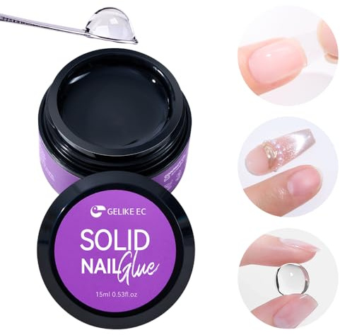 Gelike ec Colla solida per unghie - Colla UV per unghie a pressione, punte per unghie finte in acrilico, 15ml