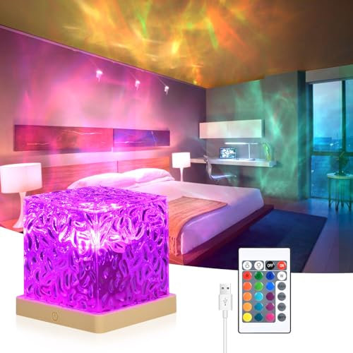 URAQT Luce Notturna con Increspatura dell'acqua, 16 Colori 30 Modalità, Luce Notturna 3D Rotante Dinamica don Increspatura dell'acqua, con Telecomando, Decorazioni per Camera da Letto/Regali di Natale