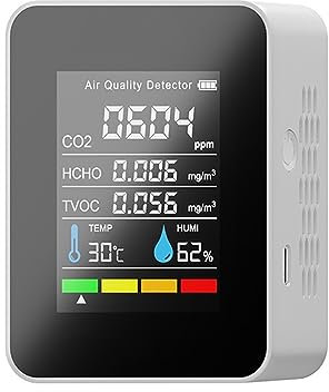 Moniteur de détecteur de gaz 5 In1 Moniteur d'air CO2 Détecteur de dioxyde de carbone Entrepôt Qualité de l'air Température Humidité TVOC HCHO Moniteur Mesure Mètre Détection en temps réel de haute pr