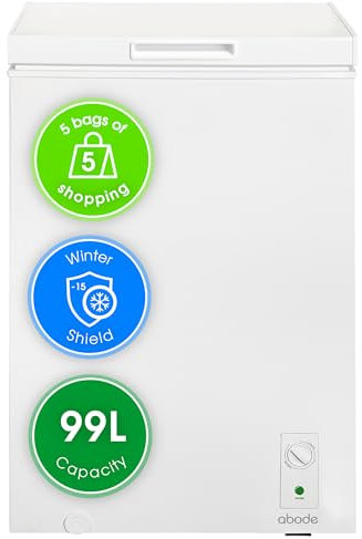 Abode Freestanding White Chest Freezer 99L with Removable Wire Basket & Counter Balance Lid, Adjustable Thermostat, 4 Star Freezer, Suitable for Garages & Outbuildings A99CF0E1W