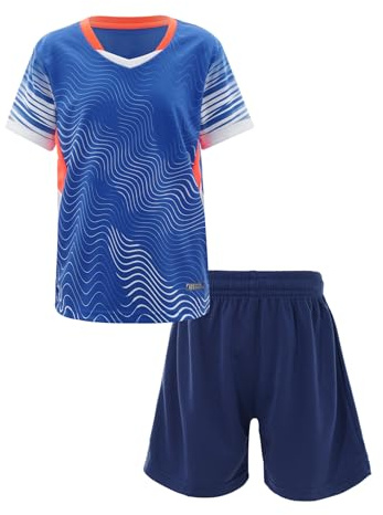 Yhong Kinder Jungen Sport Set 2 tlg Sportanzug Fussball Trainingsanzug Shirt Fußball Trikot für Jungs Training Laufen Fussball Basketball Kleidung Königsblau 146-152