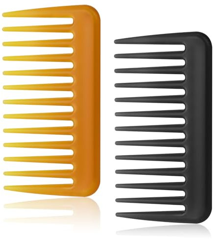 2 Stücke Breiter Kamm, Grober Kamm für Locken Schwarz und Hellbraun Antistatisch Lockenkamm Bruchfest Styling Zahnkamm Entwirr Haarkamm Grob Afro Kamms für Männer und Frauen