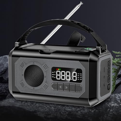 12000mAh Nödväderradio, Bärbar Nödväderradio Solradio Handvevad Väderradio med Ficklampa LED-läslampa för Camping (Svart)