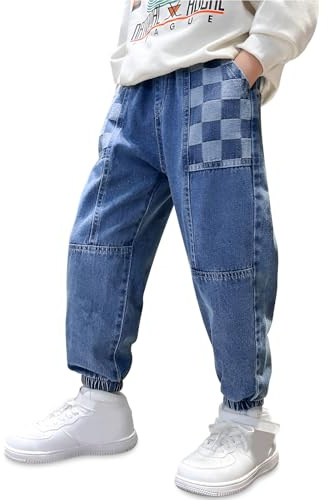 Baogaier Jeans Pojke Baggy Lös passform Byxor med elastisk midja Långa Denimjeans Barn Casual Stretch Ben Tapered Denim Jeans Mångsidig Mode Byxor för Pojkar 6–14 år, Latexblå, 6-7 anni
