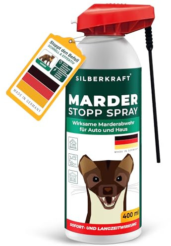 Silberkraft Marderspray 400ml, Effektiver Sofort- & Langzeitschutz gegen Marder im Auto, Dachboden & Haus, Verhindert Marderbisse an Kabeln & Schläuchen, Überdeckt Duftmarken für nachhaltige Abwehr