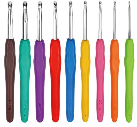 XYTAHDM Uncinetti Set, 9 Pezzi Uncinetto Ferri da Maglia Set,Ferri Uncinetto Ergonomici Manico,per Principianti Adulti, Regalo per Le Donne