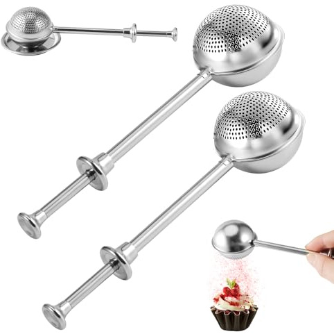 Vriysei Flour Duster for Baking, 1 PCS Flour Sifter for Baking Powdered Sugar Shaker Duster, 304 Stainless Steel Dusting Wand Sprinkler and Tools,Spices and Tea Strainers (2)